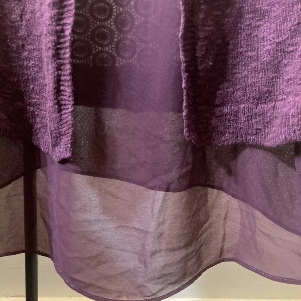 Lucky Brand Burgundy Knit Crochet Lace Sheer Split Back XS